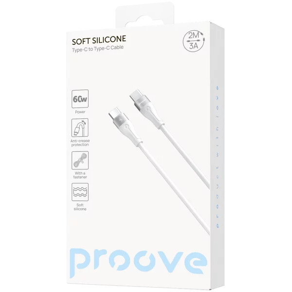 Кабель Proove Soft Silicone Type-C to Type-C 60W 2m White (CCSO60002222) Харьков - изображение 5