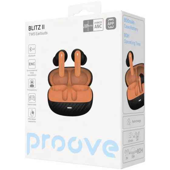 Bluetooth-гарнітура Proove Blitz II TWS with Hybrid ANC (APP) Black/Orange (TWBL2001AP20) Харків