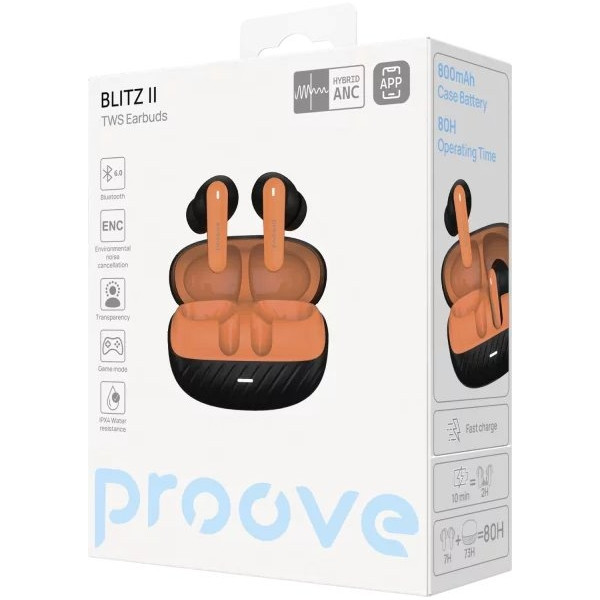 Bluetooth-гарнітура Proove Blitz II TWS with Hybrid ANC (APP) Black/Orange (TWBL2001AP20) Харків - зображення 4
