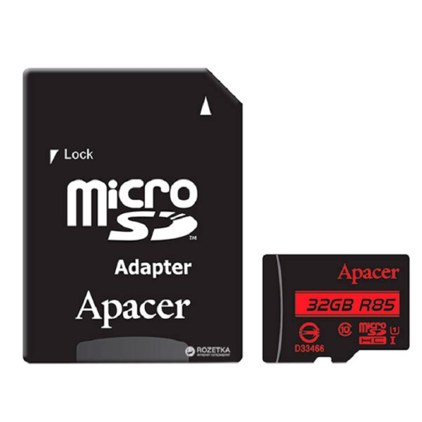 Карта пам'яті Apacer microSDHC 32GB UHS-I Class 10 (R100MB/s) (AP32GMCSH10UB-RA) (Код товару:40109) Харків - зображення 1