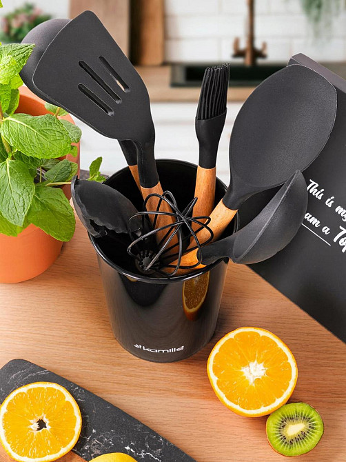 Набор силиконовых кухонных принадлежностей Kamille 8 предметов черный Одеса - зображення 10