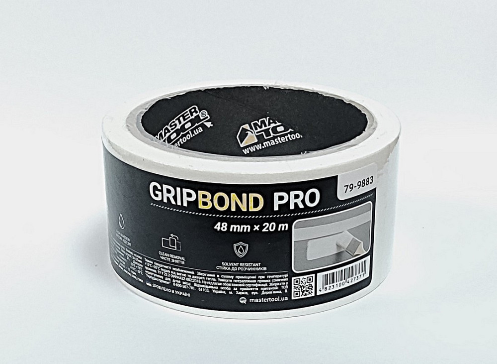 Лента малярная универсальная MASTERTOOL GripBond Pro 48 мм×20 м белая 79-9883 Харьков - изображение 1
