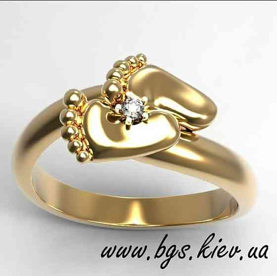 Золота каблучка Ніжки малюка, кільце п'ятачки немовляти ❤ Київ