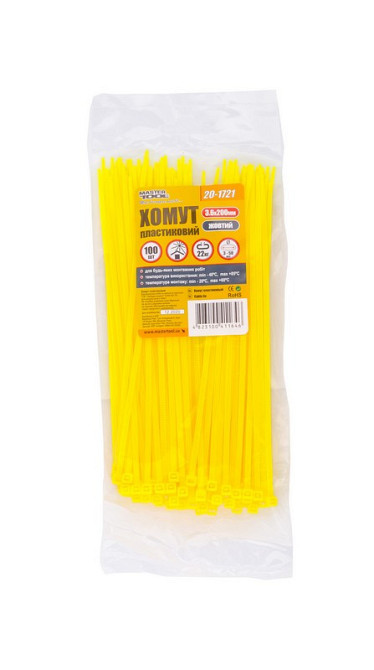 Хомут нейлоновый MASTERTOOL 3.6х200 мм 100 шт желтый 20-1721 Харків - зображення 2