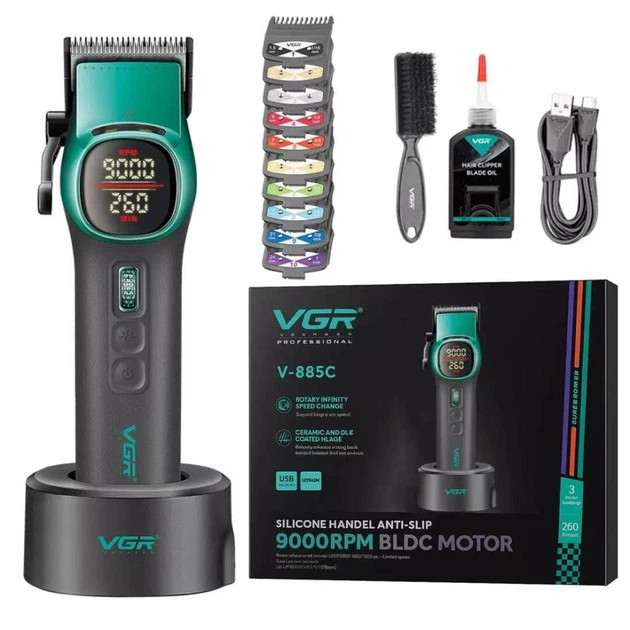 Машинка для стрижки аккумуляторная VGR V-885C GREEN зеленая Київ - зображення 1