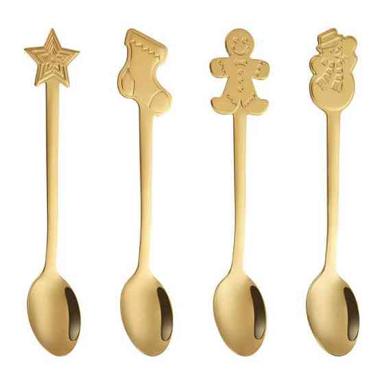 Набор чайных ложек новогодних Merry Christmas золотые 4 шт Одеса