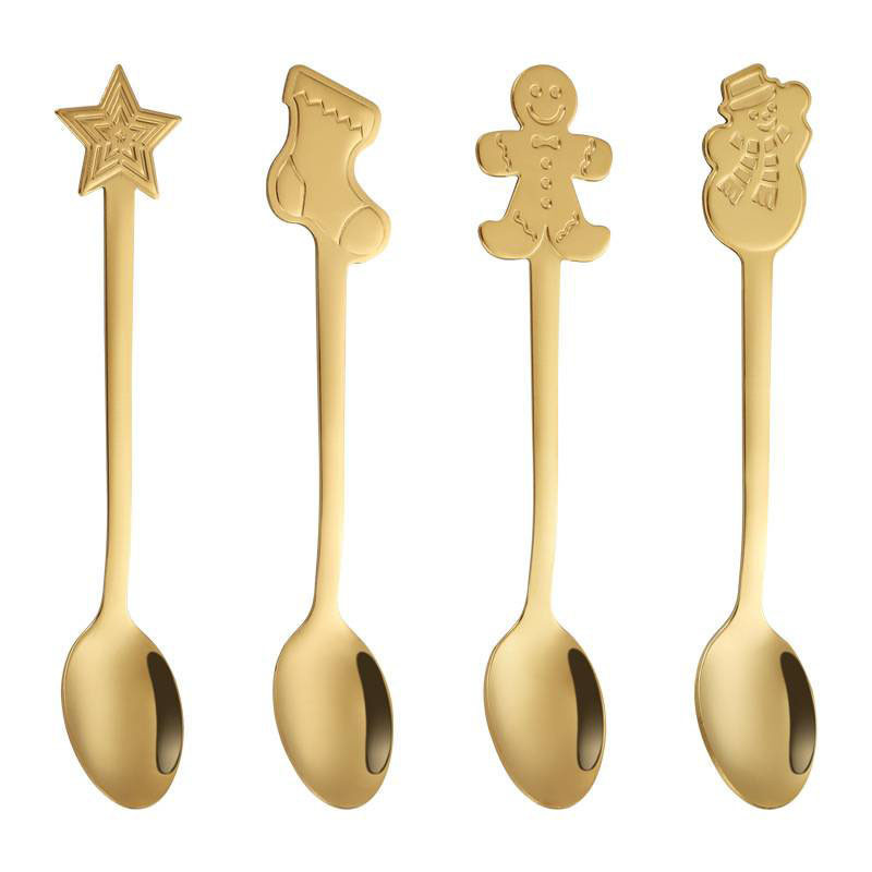 Набор чайных ложек новогодних Merry Christmas золотые 4 шт Одеса - зображення 6