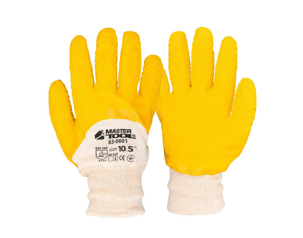 Перчатки хлопчатобумажные MASTERTOOL латексное ребристое покрытие ¾ 10.5" желтые 83-0601 Харків - зображення 1