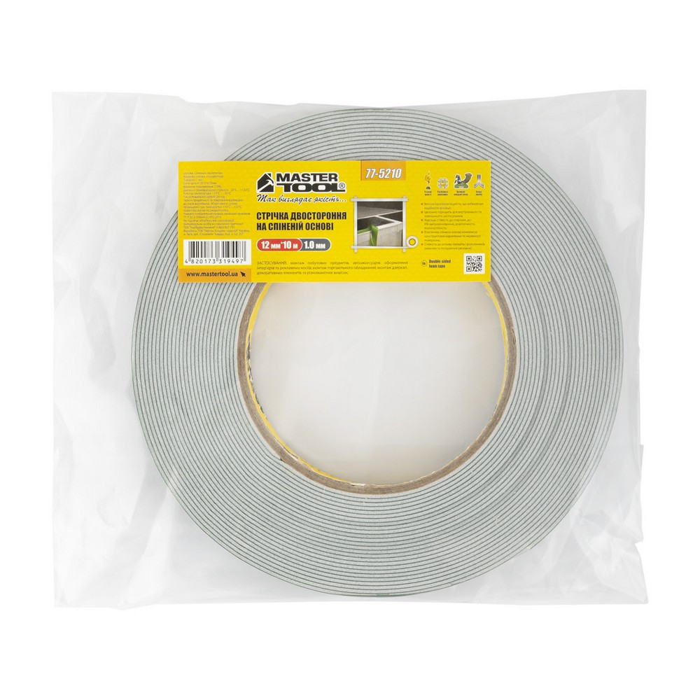 Лента двухсторонняя MASTERTOOL на вспененной основе 12 мм 10 м 77-5210 Харьков - изображение 3