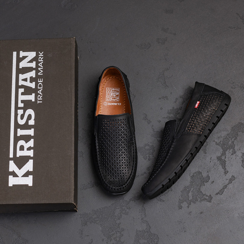 Мужские летние кожаные мокасины  LS перфорация Black Киев - изображение 10