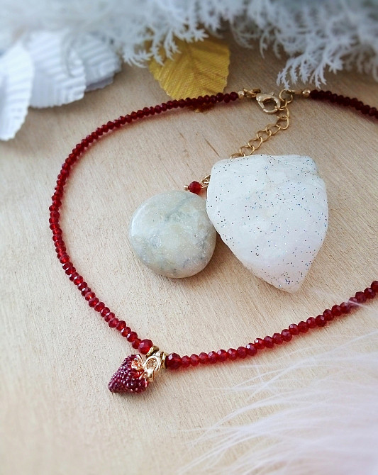 Полуничка чокер намисто червоний винний гранатовий кришталь на шию аксесуар кохання символ Луцьк - зображення 3