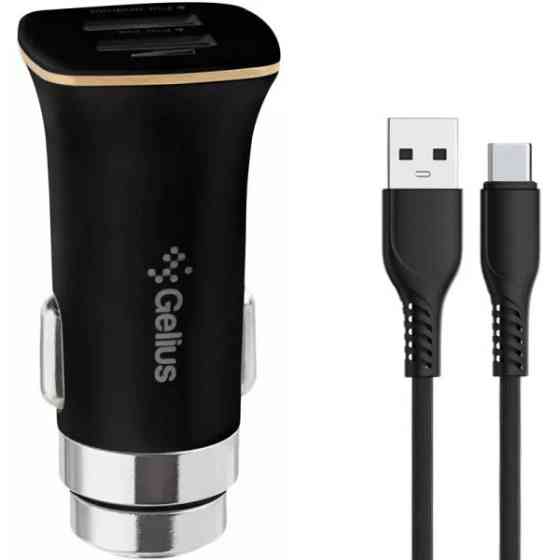 Автомобільний зарядний пристрій Gelius Apollo GP-CC01 15W 3.1A 2USB + cable Type-C Black (Код товару Харків