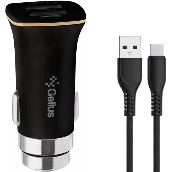 Автомобільний зарядний пристрій Gelius Apollo GP-CC01 15W 3.1A 2USB + cable Type-C Black (Код товару Харків - зображення 1