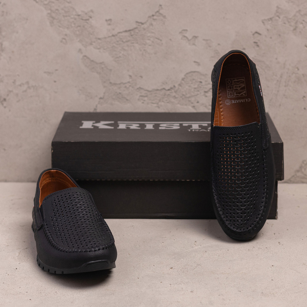 Мужские летние кожаные мокасины  LS перфорация Black Київ - зображення 7