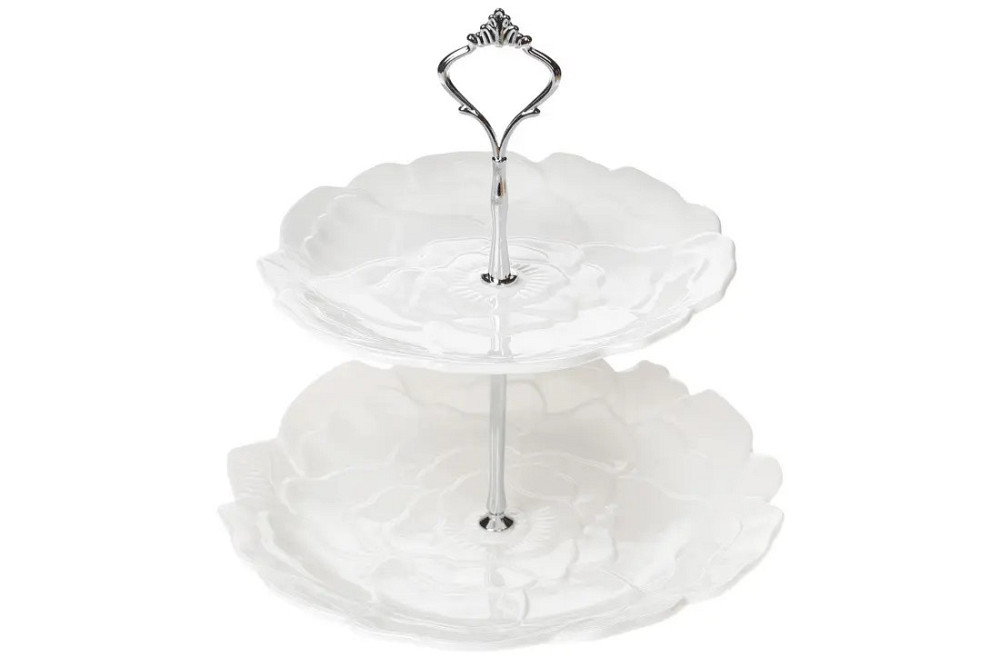 Фруктівниця 2-х ярусна Bona Di Квітка 988-198 23 см біла Киев - изображение 1