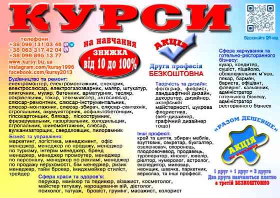 Курси кухаря, кондитера, зварника, електрика, слюсаря, токаря, маляра Київ