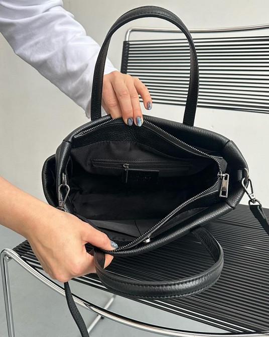 натуральная кожаная сумка женская Италия сумочка среднего размера черная TS370 Київ - зображення 2