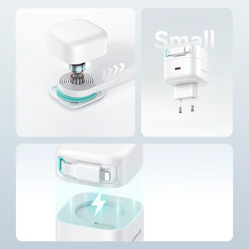 СЗУ Usams US-CC209 GaN With Lightning Magnetic Retractable Cable Module XMF Ser. 35W (2USB-C) Херсон - зображення 5