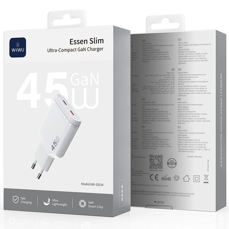 СЗУ WIWU G034 Essen PD45W GaN (2USB-C) Херсон - изображение 6