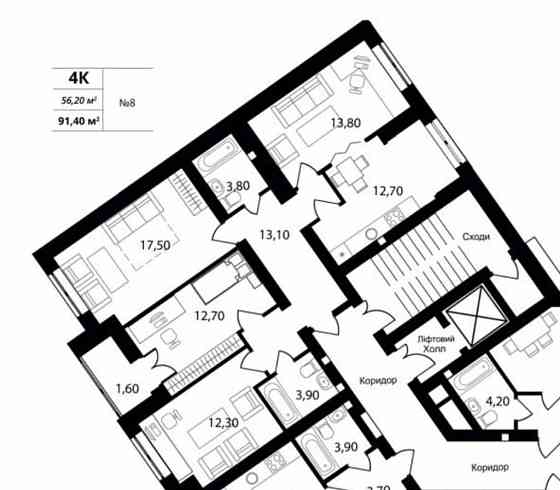 продажа 4-к квартира Киево-Святошинский, Петропавловская Борщаговка, 90000 $ 