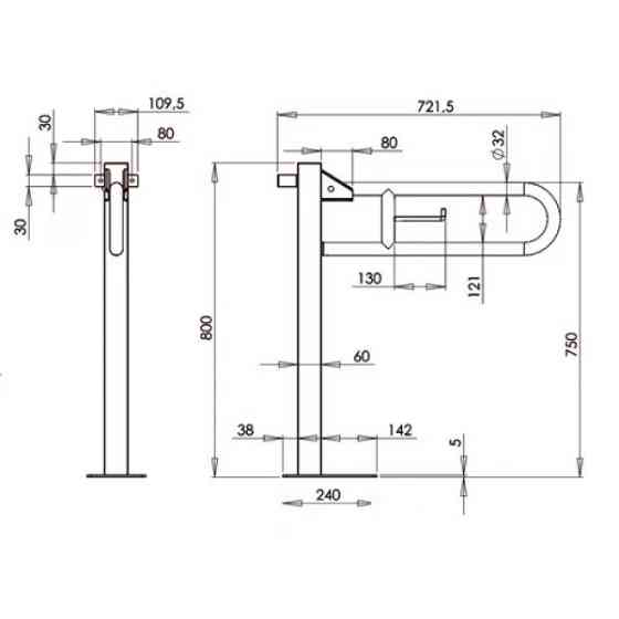 Поручень для инвалидов стена-пол вертикальный MEDIEPOXY BGC2710B Київ
