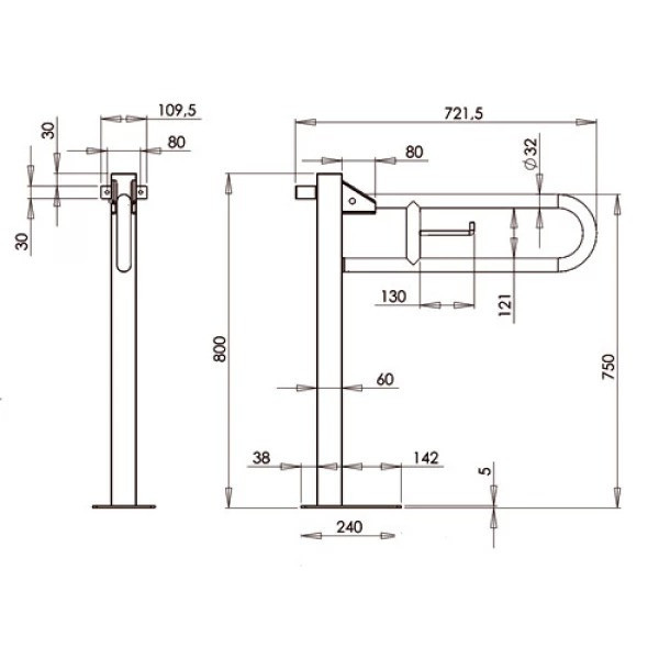 Поручень для инвалидов стена-пол вертикальный MEDIEPOXY BGC2710B Київ - зображення 2