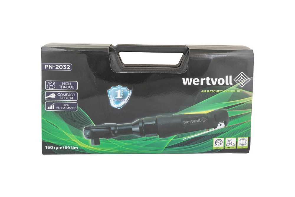 Гайковерт пневматический WERTVOLL 1/2" 160 об/мин 115 л/мин 6.3 bar 69 Нм реверс TPR покрытие корпус Харьков - изображение 8