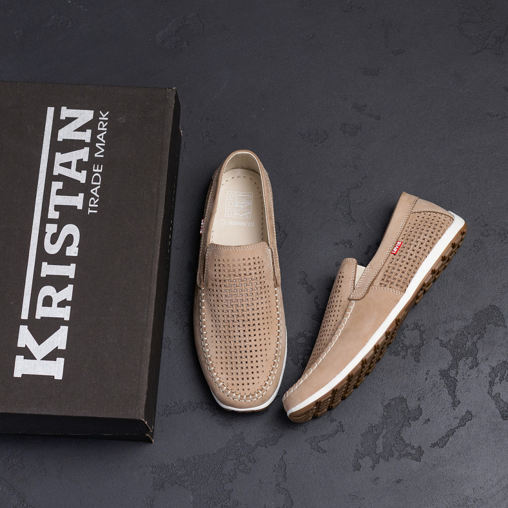Мужские летние кожаные мокасины  LS перфорация Beige Київ - зображення 10