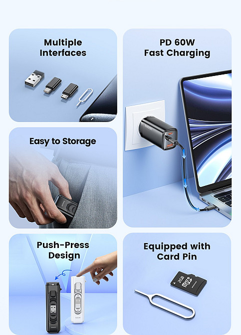 Toocki PD60W Универсальный органайзер 5 в 1 для смартфона ноутбука Мукачеве - зображення 6