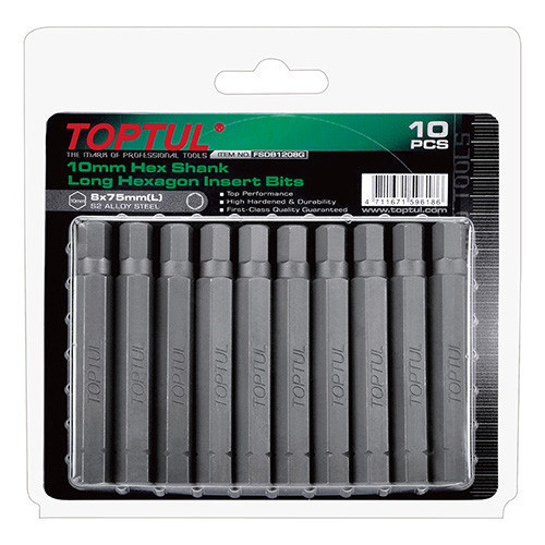 Набор насадок отверточных TOPTUL 10мм L75мм HEX 6мм 10ед. FSDB1206G Харьков - изображение 1