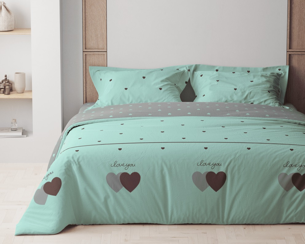 Постільна білизна євро ТЕП Happy Sleep Mint&Grey Hearts ТЕП 2-03796-24947 200х215 см Киев - изображение 1