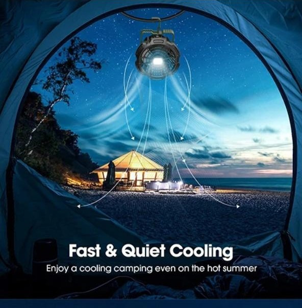 Портативний вентилятор з LED-світлом, акумулятор 5200 мАг, з дистанційним керуванням Киев - изображение 5