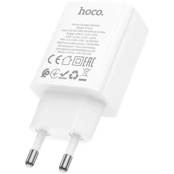 Мережевий зарядний пристрій Hoco 20W C143A White Харків - зображення 2
