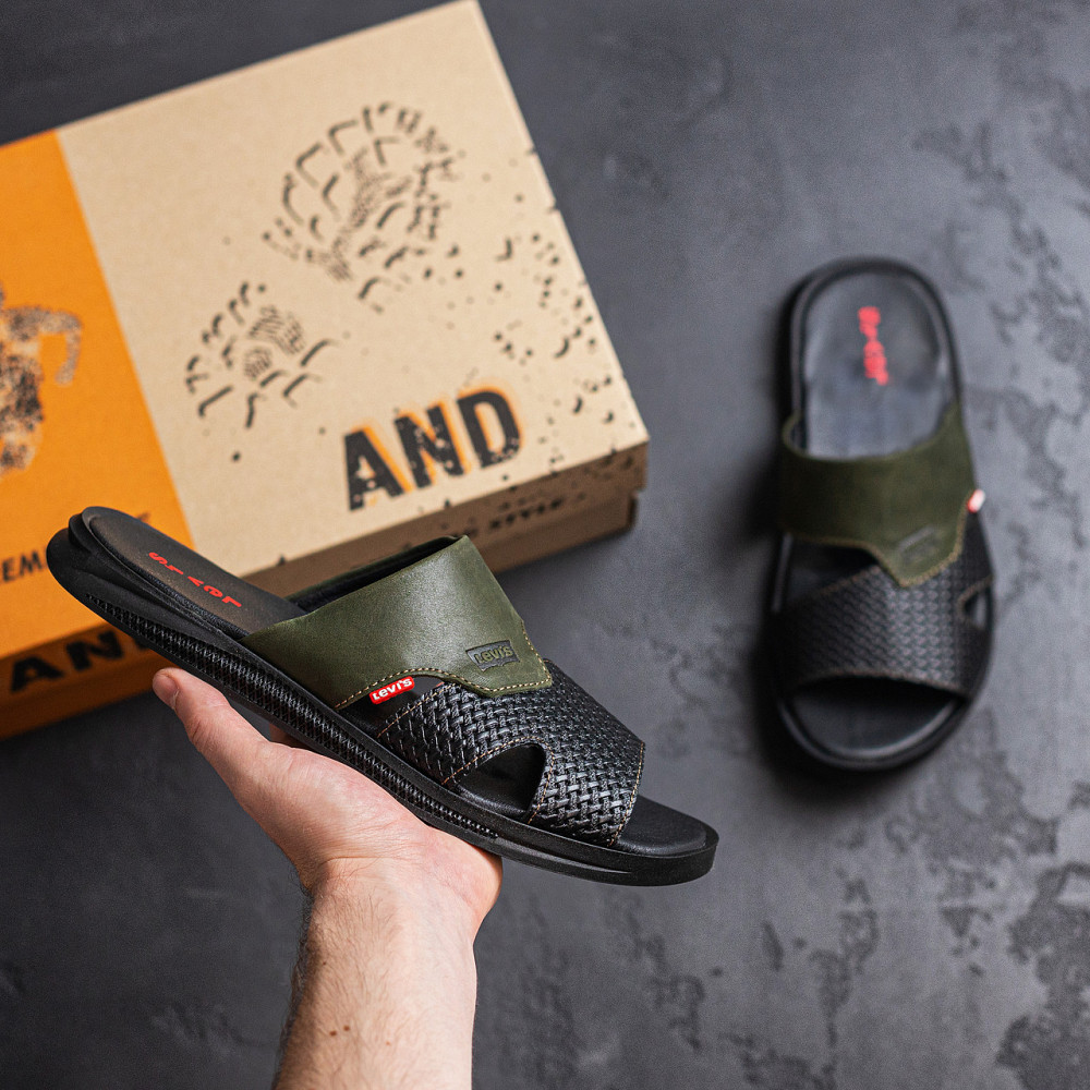 Мужские кожаные  летние шлепанцы-сланцы Levis Київ - зображення 8