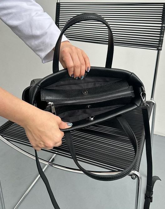 Черная натуральная кожаная сумка женская Италия Люкс TS369 Київ - зображення 2