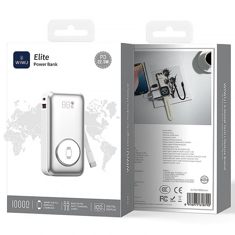 Портативное ЗУ Power Bank WIWU Wi-P027 Elite 22.5W with cable 10000 mAh Херсон - изображение 6