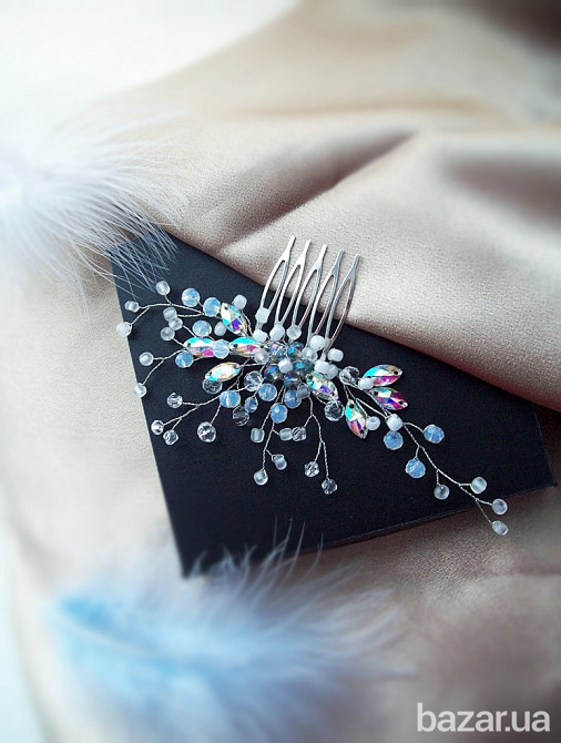 прикраса для волосся Ніжність блакитний білий молочний випускний вечірня прикраса святкова нареченій Луцк - изображение 3