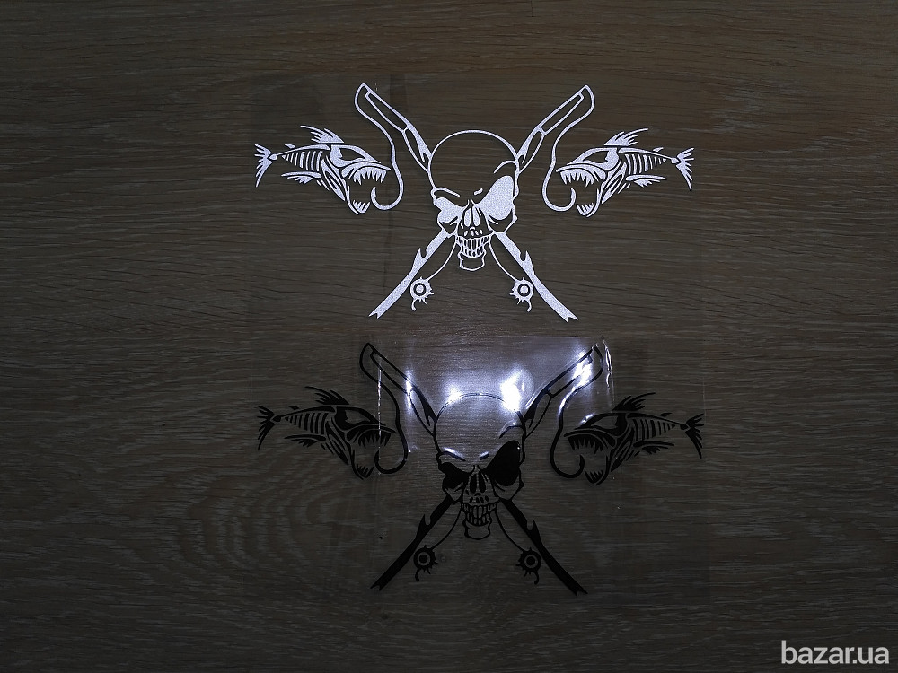 Наклейка на авто Рыбаловный череп Чёрная Бориспіль - зображення 5