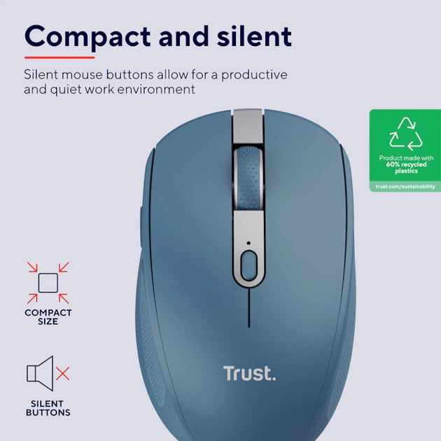 Мышь компьютерная безпроводная Trust Ozaa Compact Multi-Device Wireless Blue 24934_TRUST голубая Київ - зображення 7
