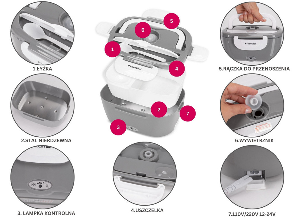 Ланч-бокс электрический с подогревом Кamille от 220В 1л серый Одесса - изображение 8