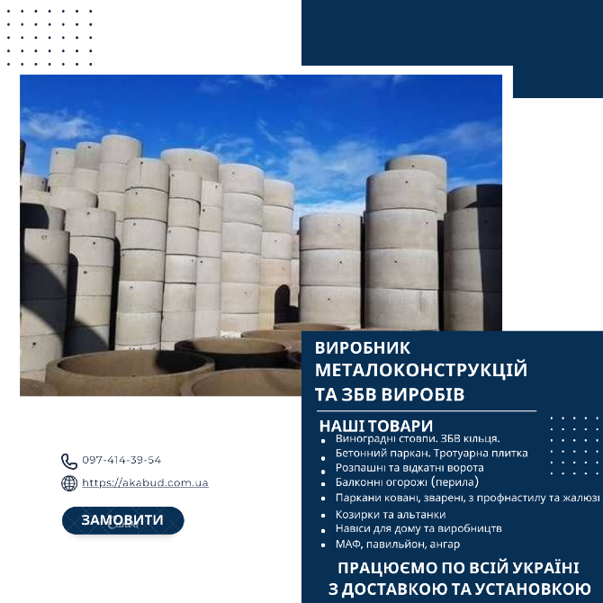 Бетонні паркани від виробника в Україні. ЗБВ кільця, дно, кришка Кривий Ріг - зображення 1