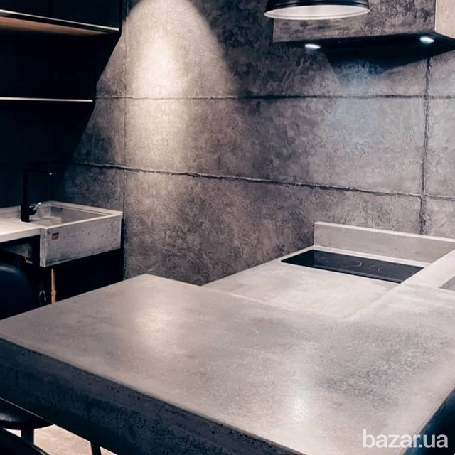 Кухня барбекю из бетона, столешница мойка бетонная, раковина, барная стойка, остров, стол, под заказ Одесса - изображение 4