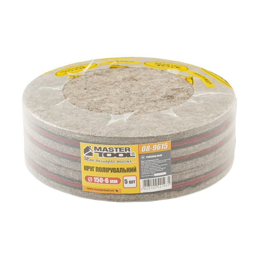 Круг полировочный MASTERTOOL на липучке из натурального войлока жесткий влагостойкий 6 мм Ø 150 мм н Харків - зображення 6