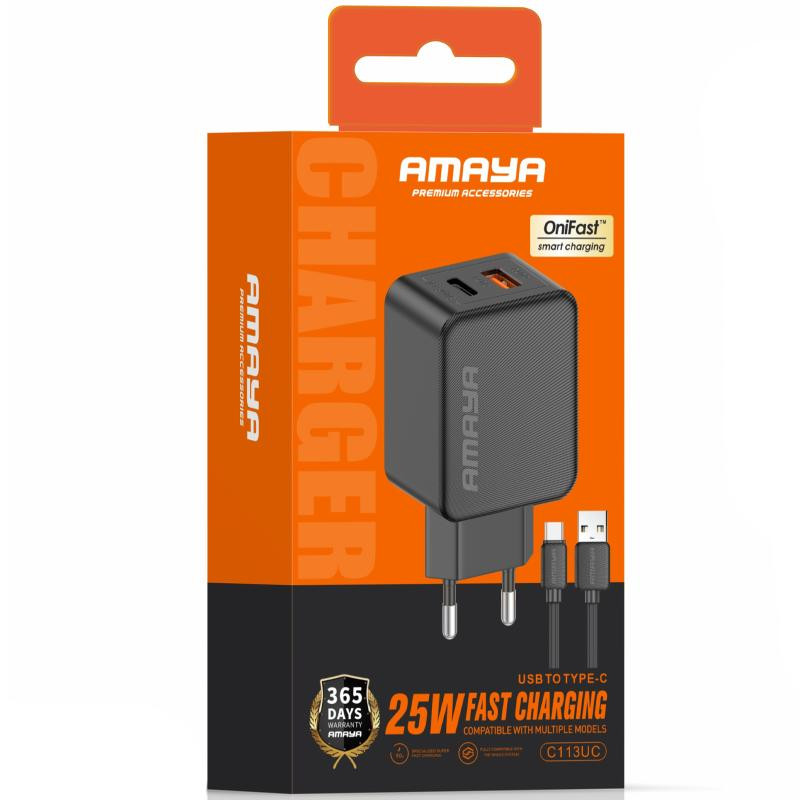 СЗУ Amaya E113UC PD25W+QC3.0 (1USB-A/1C) + кабель USB to Type-C Херсон - зображення 2
