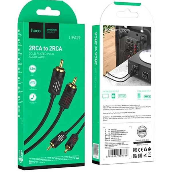 Кабель Hoco UPA29 2RCA to 2RCA 1m Black (Код товару:43508) Харьков - изображение 2