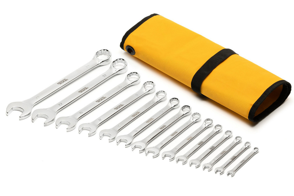Ключи комбинированные MASTERTOOL SATIN FINISH набор 14 шт (6–15/17/19/22/24 мм) CrV DIN 3113 в чехле Харьков - изображение 2