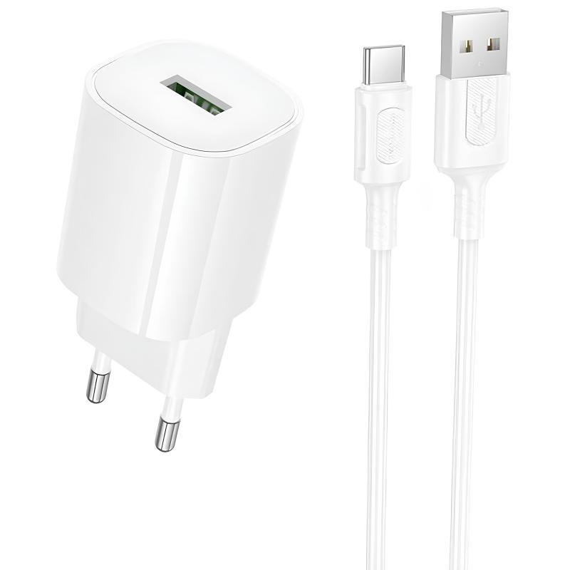 СЗУ Borofone BA102A Pudding QC3.0 (1USB-A) + кабель USB to Type-C Херсон - изображение 1