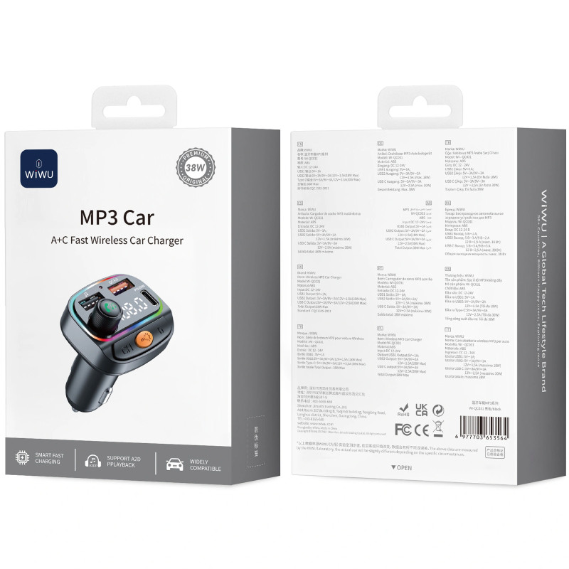 АЗУ FM модулятор WIWU QC031 MP3 Car PD20W+QC3.0 (2USB-A/1C) Херсон - изображение 2