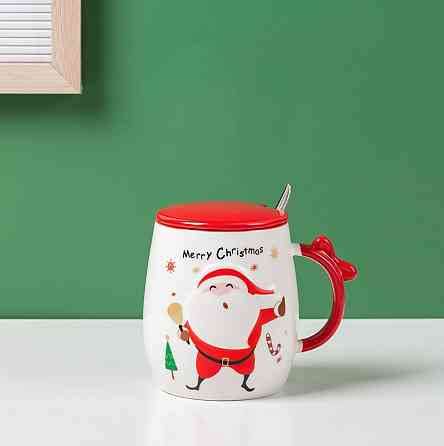 Кухоль з кришкою і ложкою Дід Мороз з дзвіночком 5686 420 мл Київ