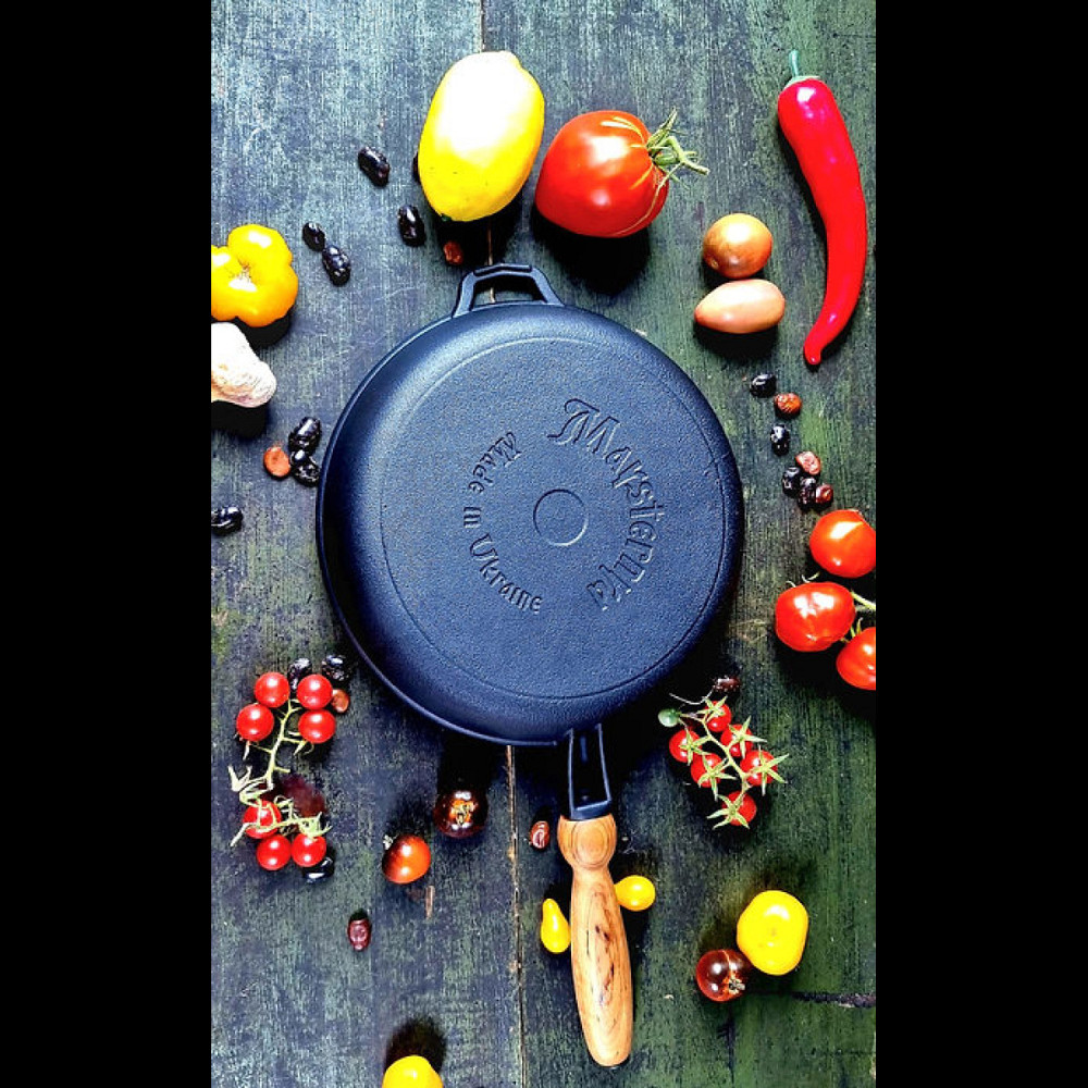 Сковорода-гриль чугунная Maysternya с деревянной ручкой 24 см Т308 Одеса - зображення 7